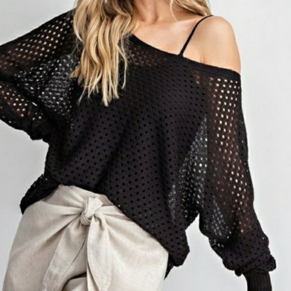 Sweaters - Black Eyelet Knit Sweater